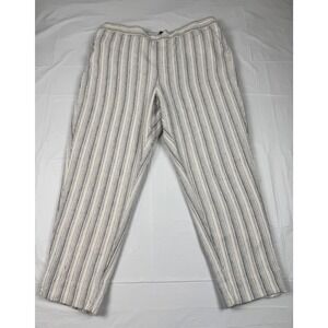 Banana Republic Hayden Stitch Pants 14 White Navy Blue Striped Linen Blend